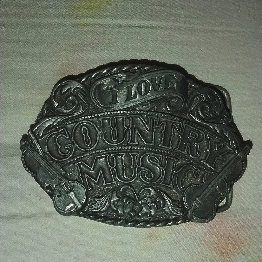 I love Country music fiddle and mandolin western belt buckle 3.5x3.Fits 1.5